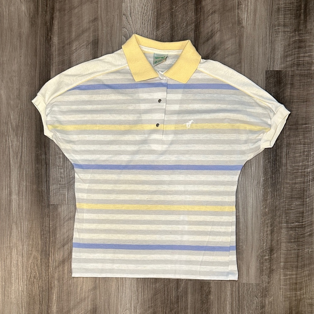 Vintage Wrangler Striped Polo Shirt – Snap Button Collar – Made in USA – Size M